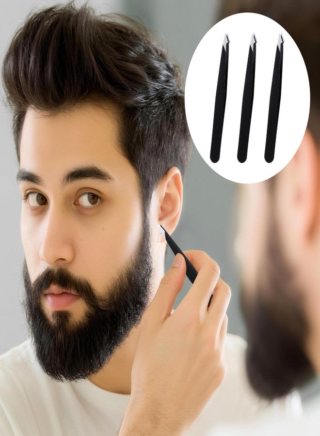 مجموعة من 3 ملاقط للحواجب، ملاقط سوداء مائلة بزاوية لإزالة الشعر النامي تحت الجلد، مصنوعة من الفولاذ المقاوم للصدأ، مناسبة للرجال والنساء، دقيقة لإزالة شعر الوجه النامي تحت الجلد والشظايا. - Image 4